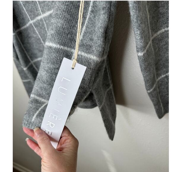NWT Lumiere Gray & White Windowpane Cowl Neck Sweater S - Picture 7 of 14